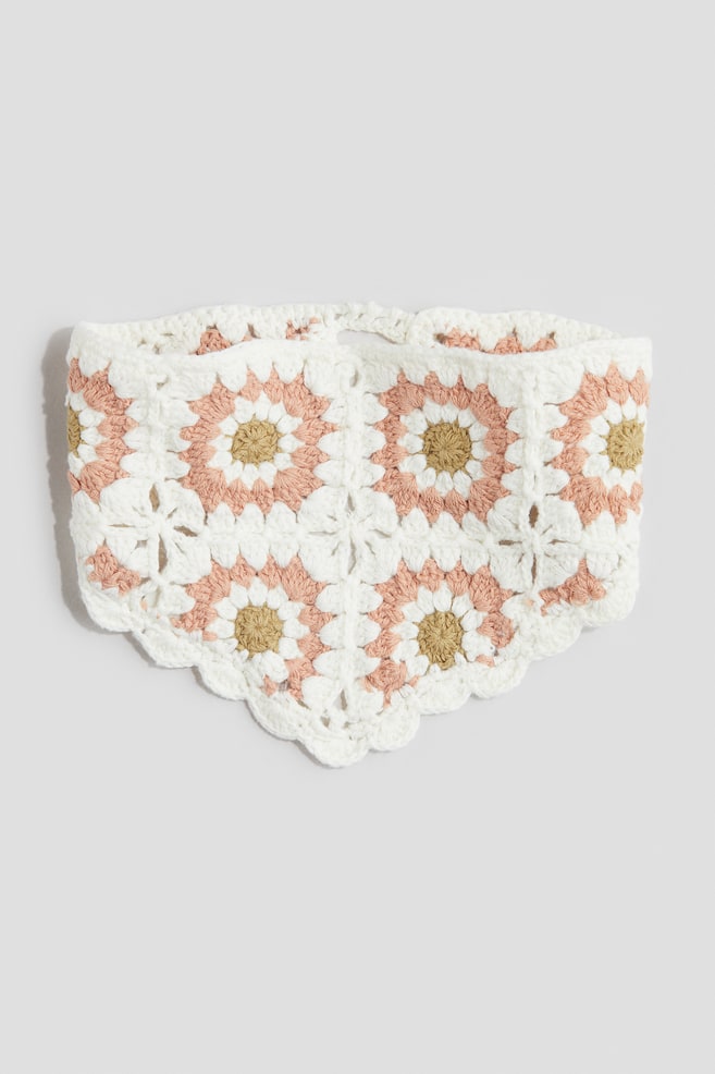 Crochet-Look Bib - White/pink - 1