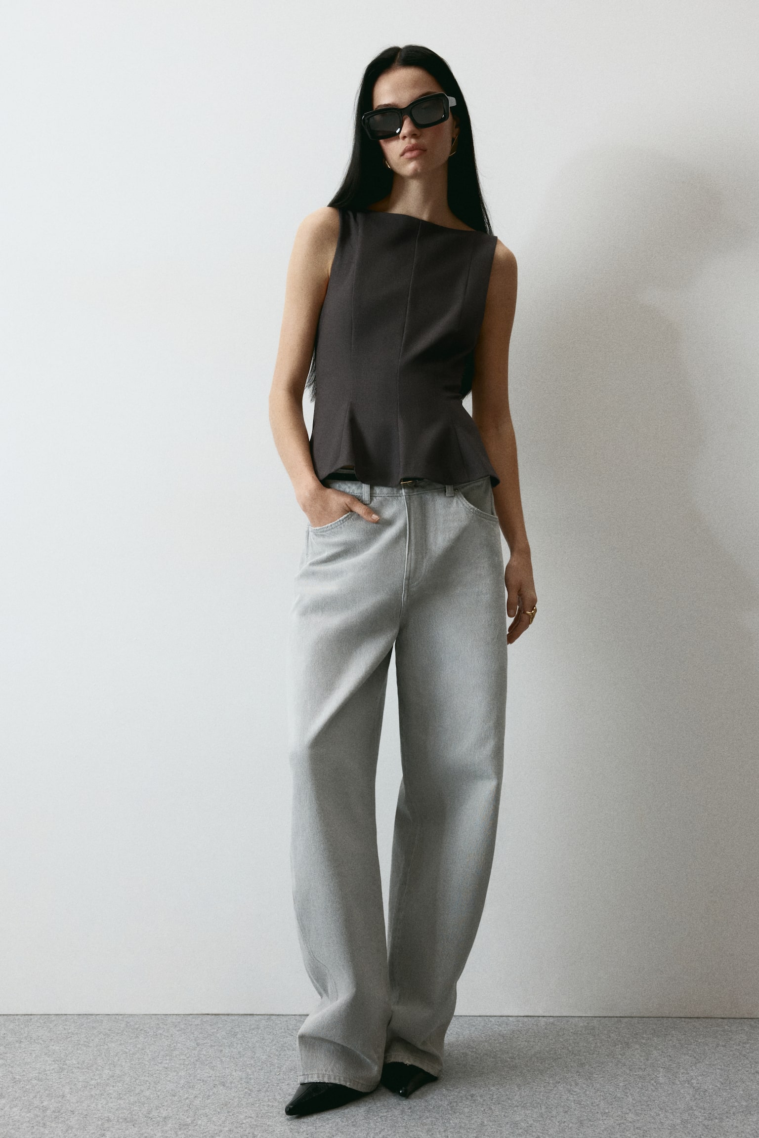 Tailored peplum top - Dark grey - 6