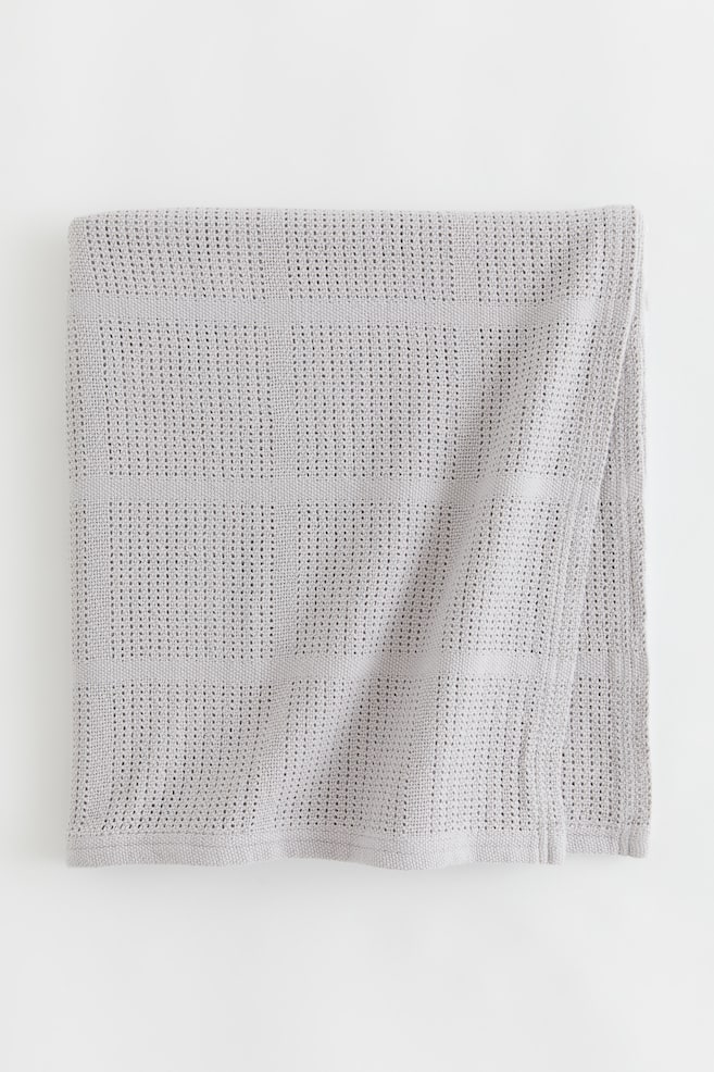Lattice-knit cotton blanket - Light grey - 1