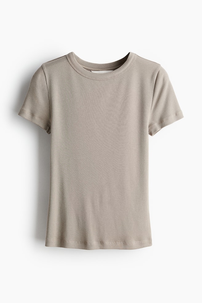 Ribbed T-shirt - Greige - 1
