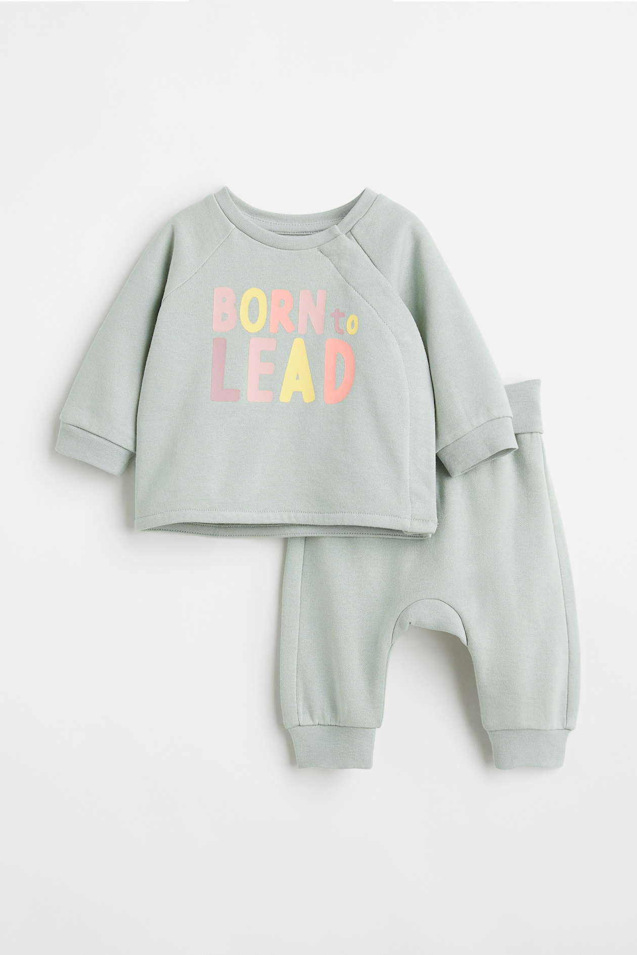 2-piece Cotton Sweatsuit - Light green/Born to Lead - Kids | H&M US