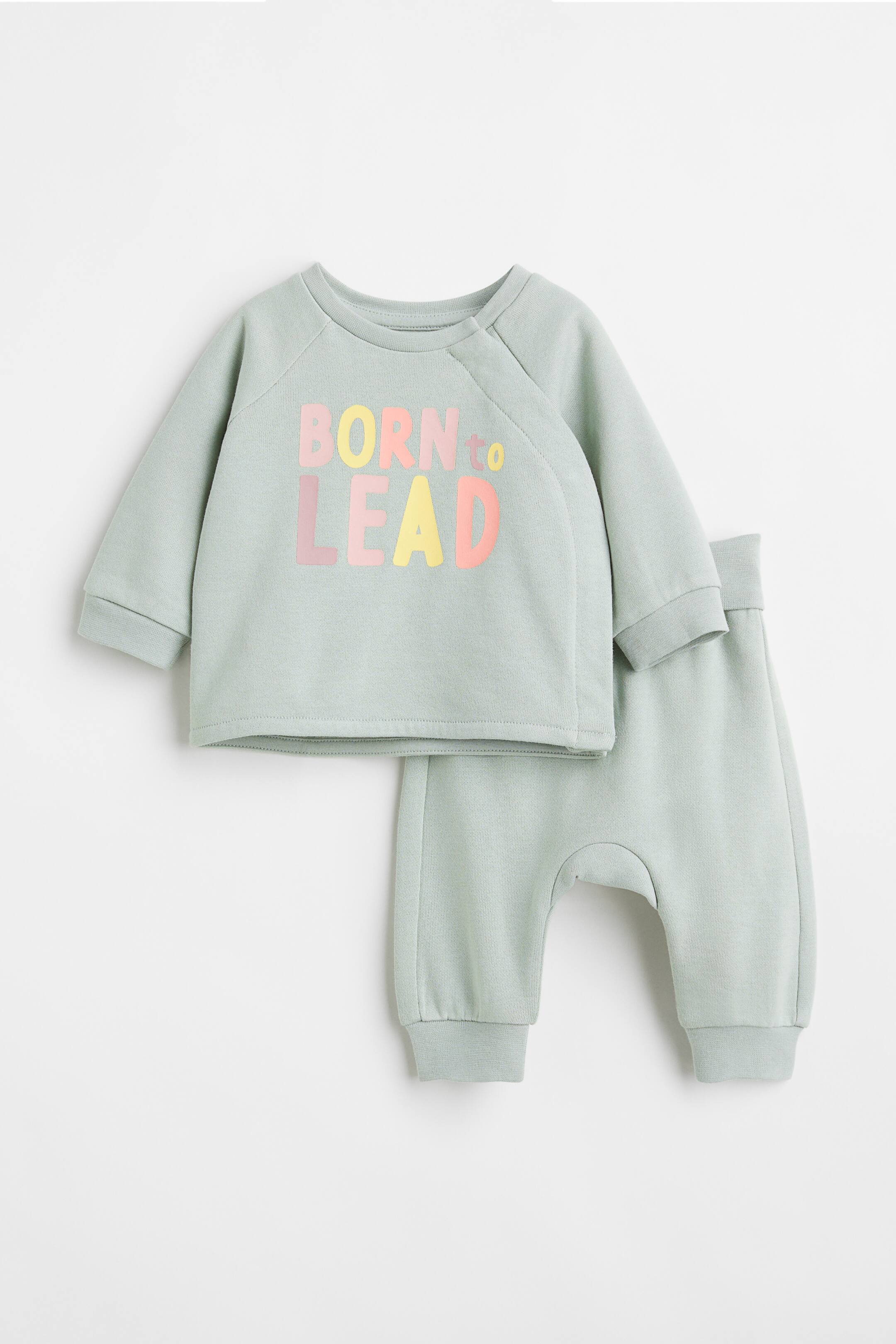 View larger image: 2-piece cotton sweatshirt set - Light green/Born to Lead - Kids | H&M 1