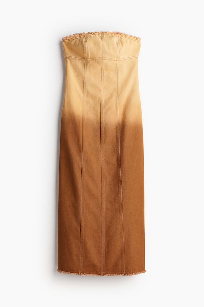 Bandeau-Kleid mit Fransenkante - Dunkelbeige/Ombré - 1