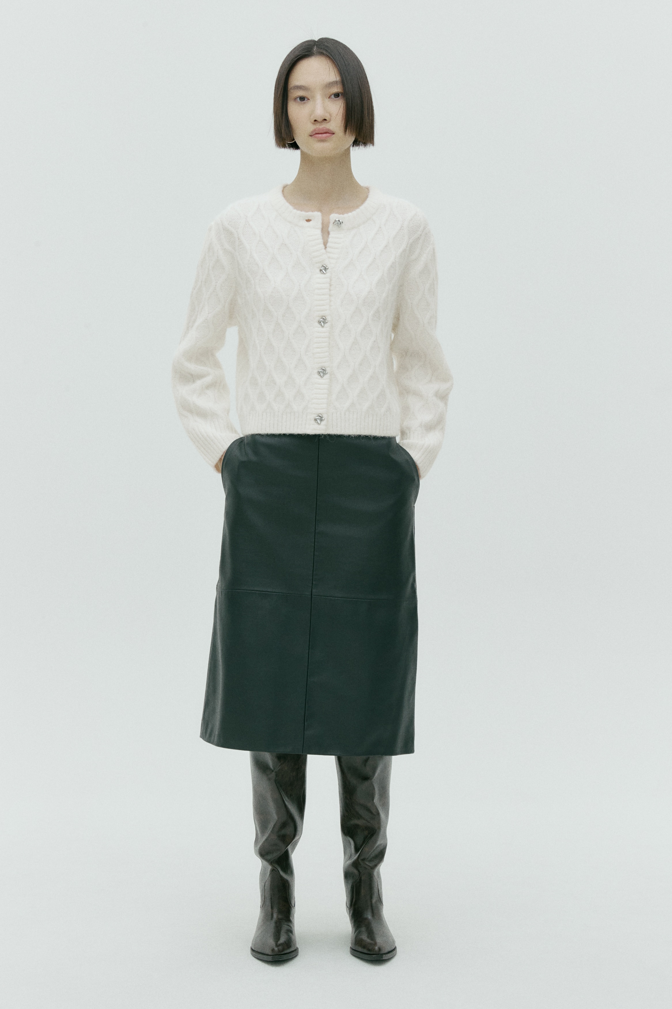 ケーブルニットカーディガン - グレーメランジ - レディース | H&M JP