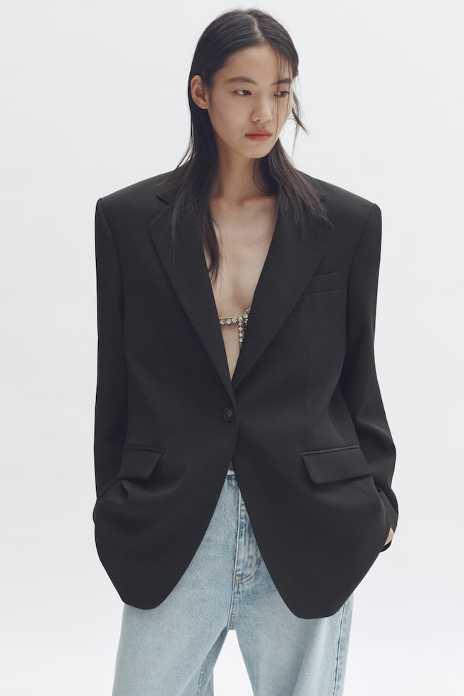 Blazer de botonadura sencilla en lana - Negro - 4