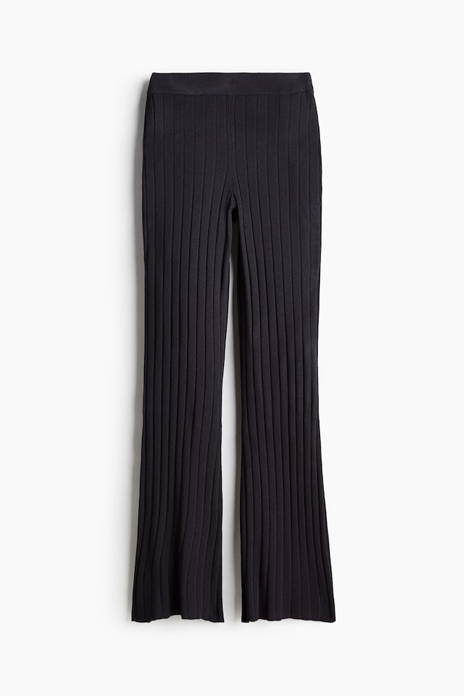 Rib-knit trousers - Nearly black/Light beige - 1