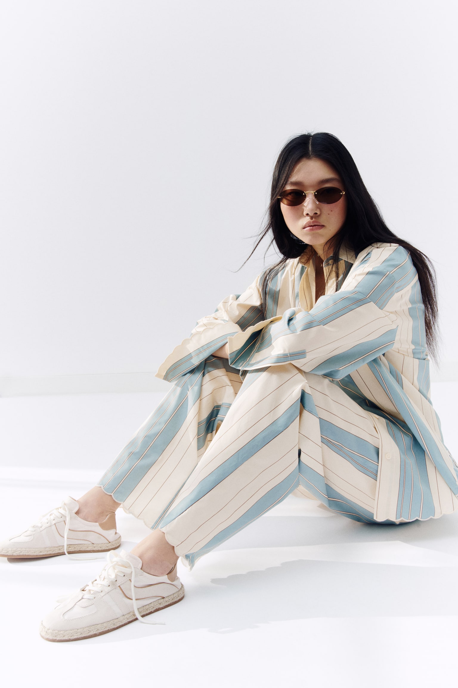 Pantalon ample en popeline - Bleu clair/rayé - 5