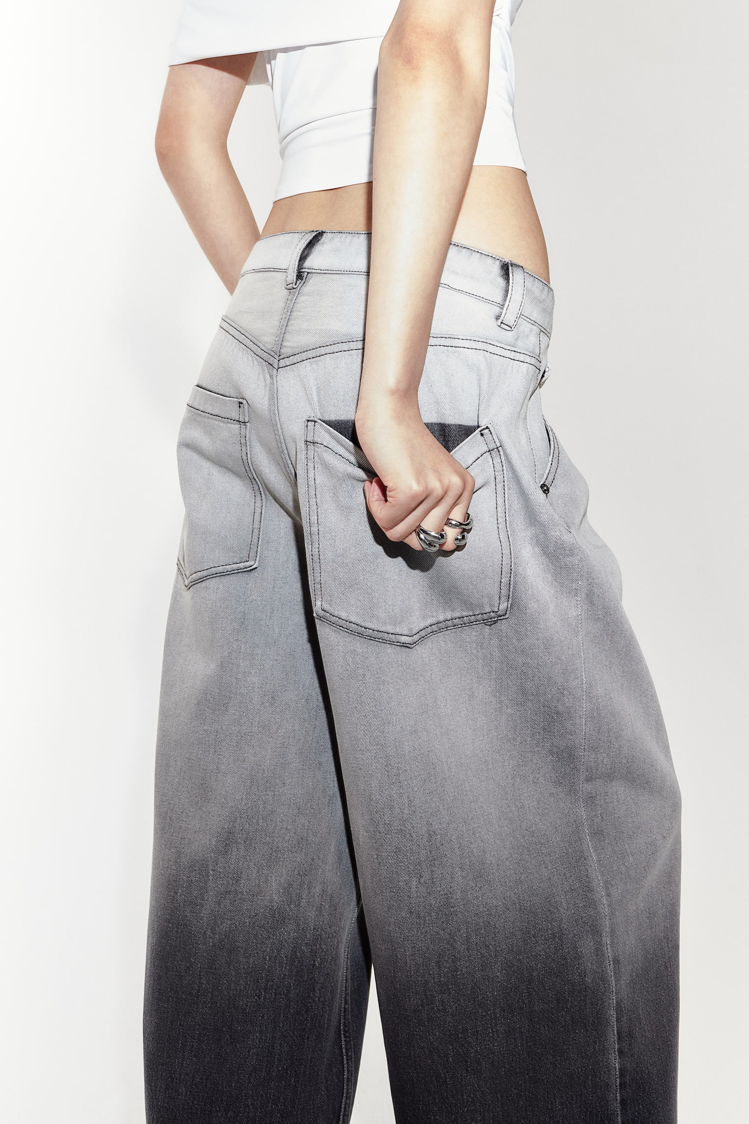 Wide twill trousers - Light grey/Ombre - 4