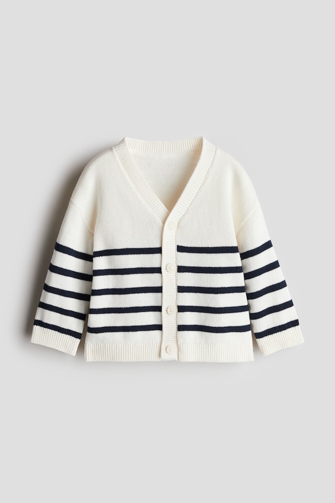 Cardigan in maglia a nido d’ape - Bianco/righe/Crema - 1