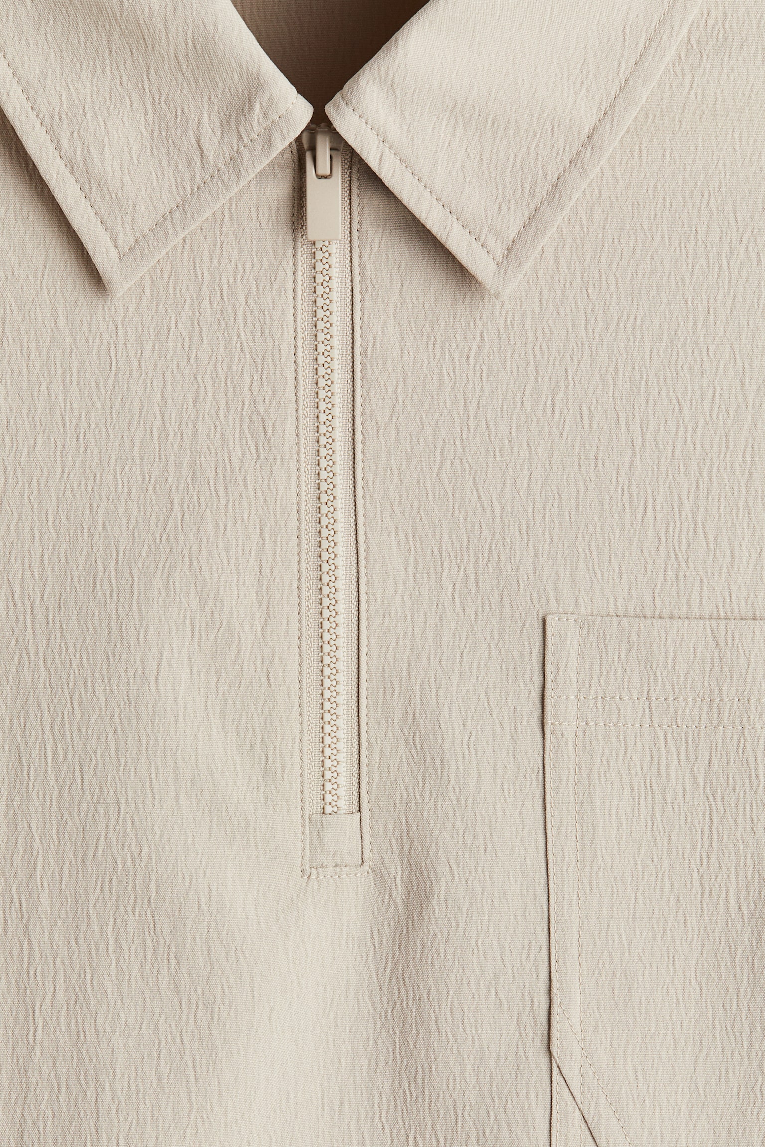 寬鬆剪裁褶縐拉鍊Polo衫 - 米色/Black/鼠尾草綠 - 3