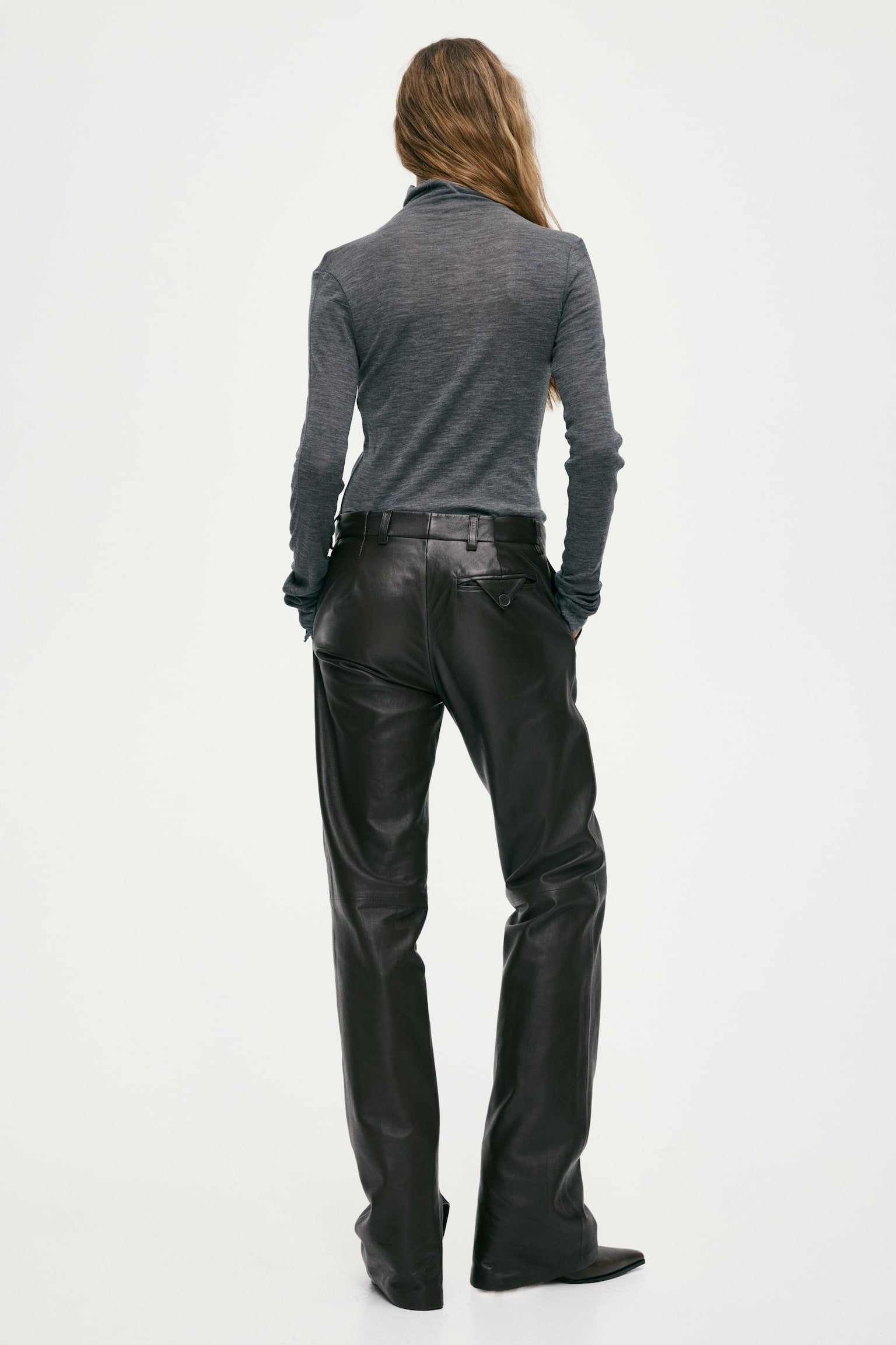 Top de lana con cuello alto - Gris oscuro jaspeado/Crema - 4