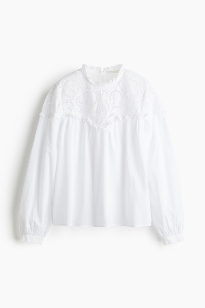 Blouse with Eyelet Embroidery - White/Black - 1