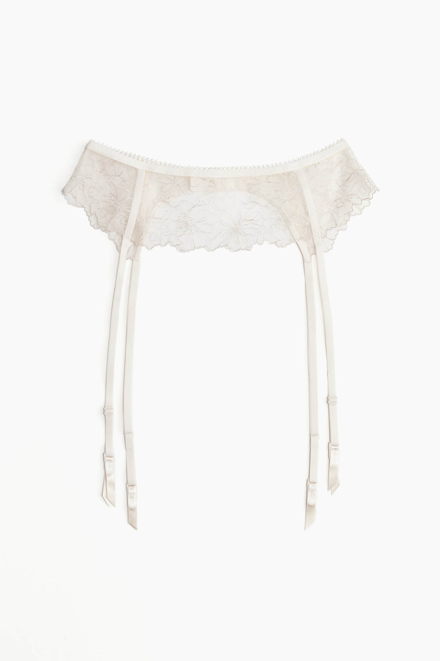 Embroidered Suspender Belt - Pale beige/Black - 1