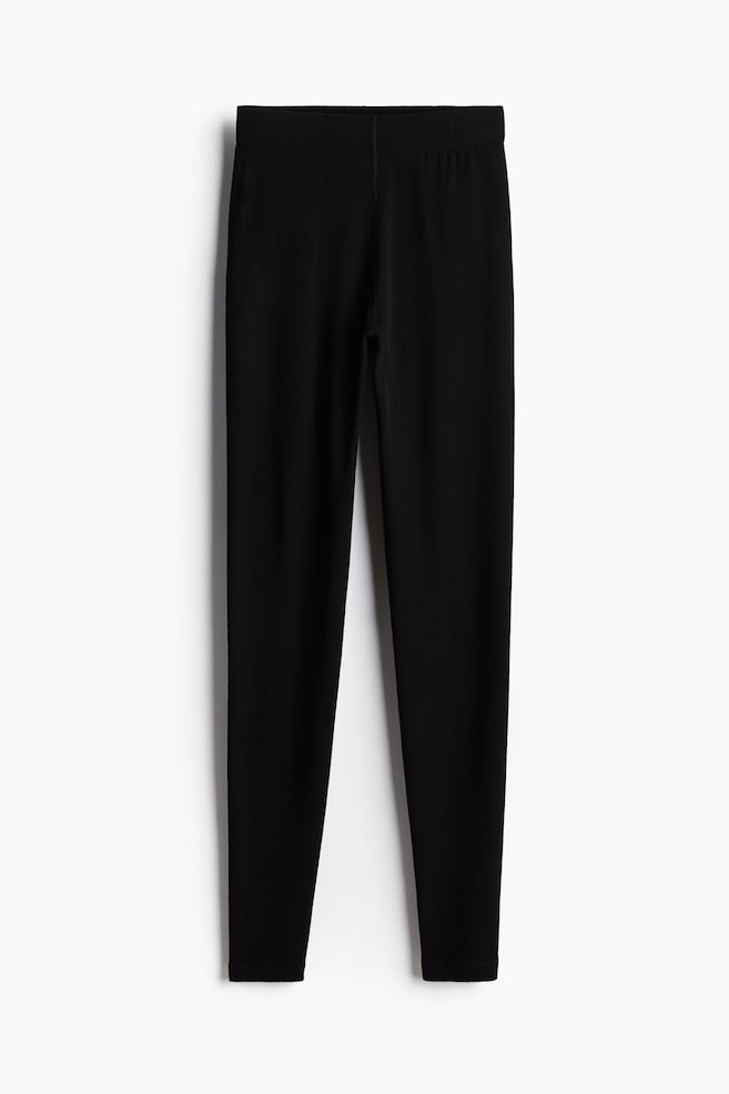 Wool ski base layer leggings - Black/Grey marl/Aubergine purple - 1