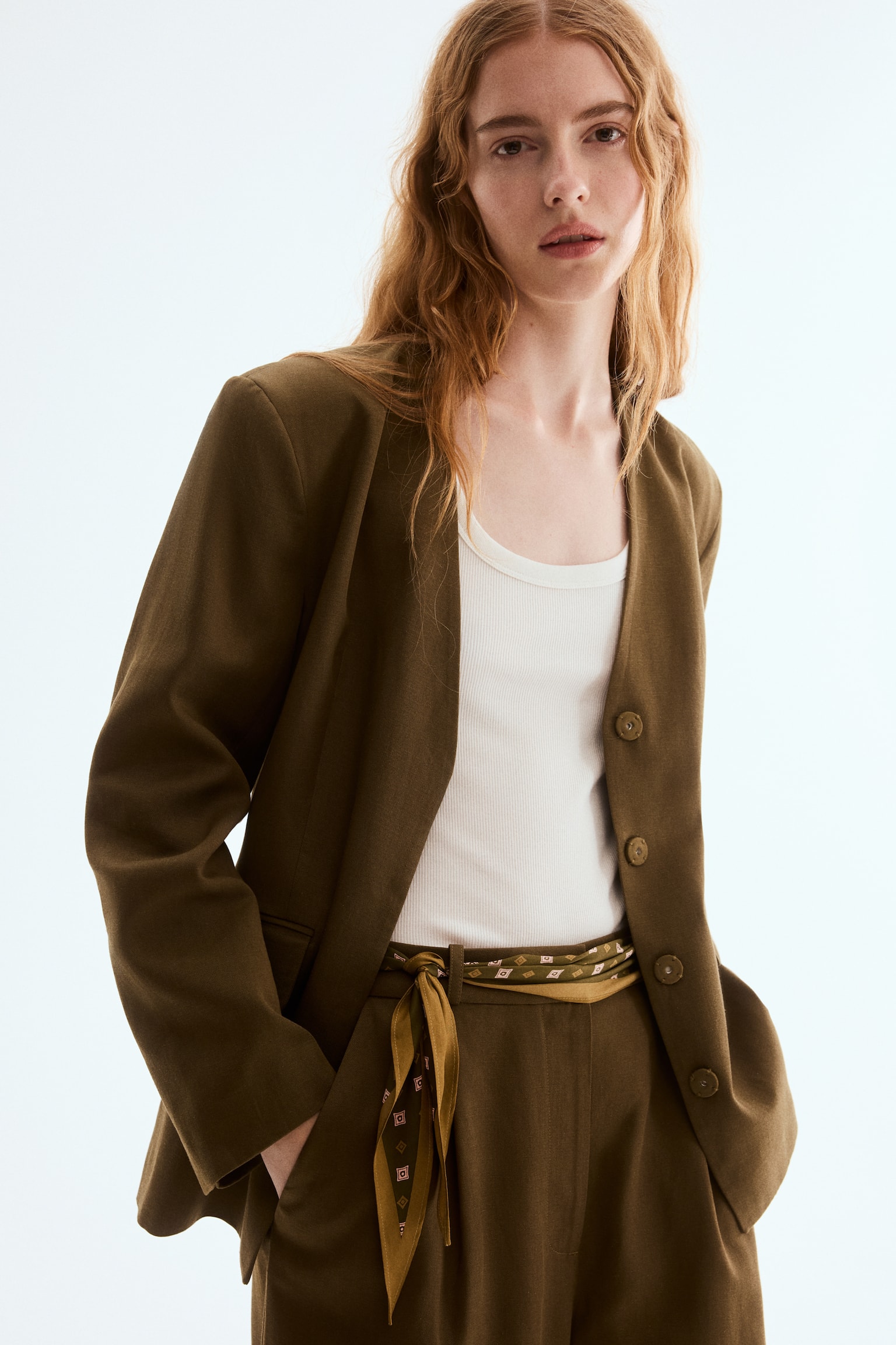 Neck scarf - Dark khaki green/Patterned/White/Spotted - 3