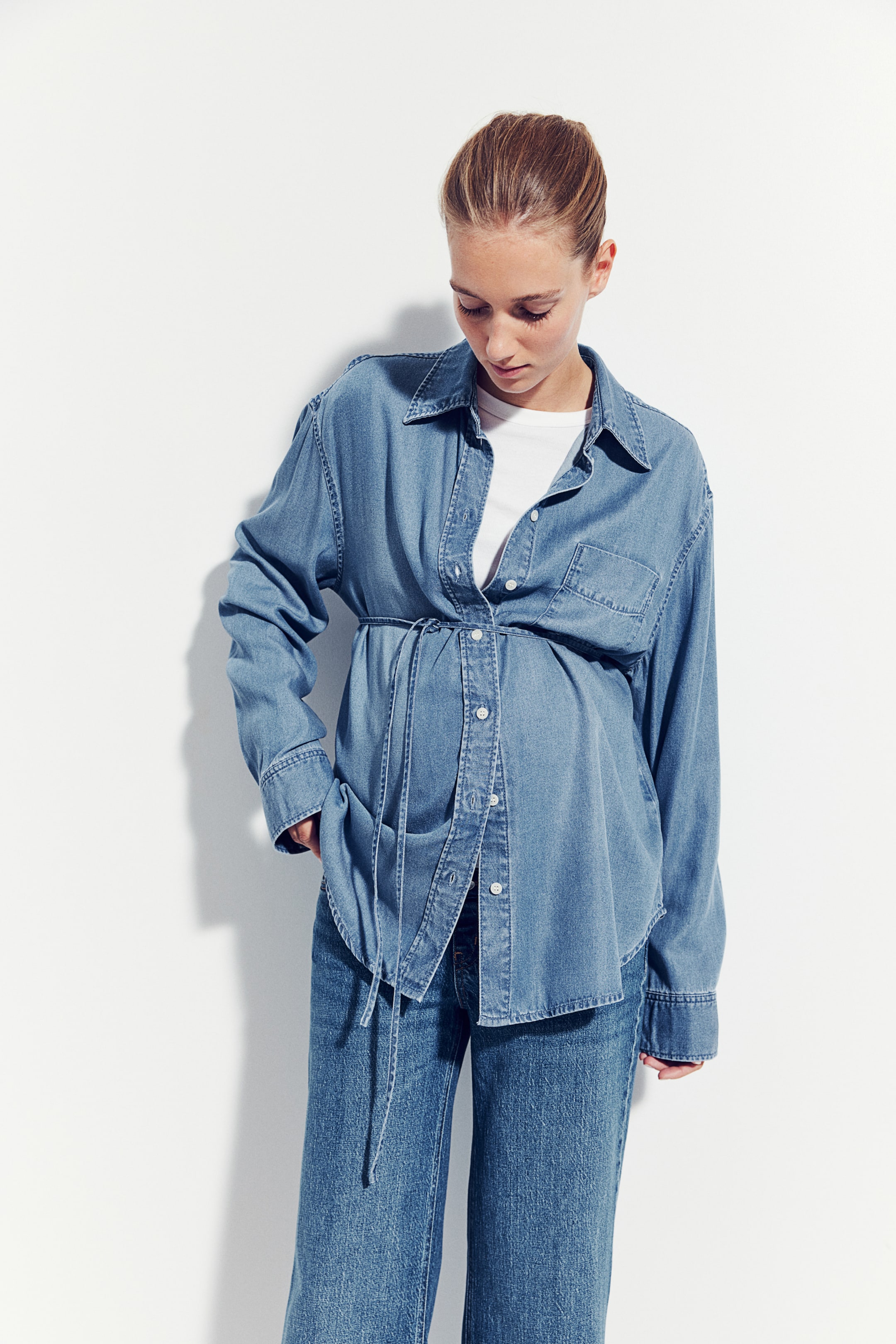 MAMA Tie-Belt Denim Shirt