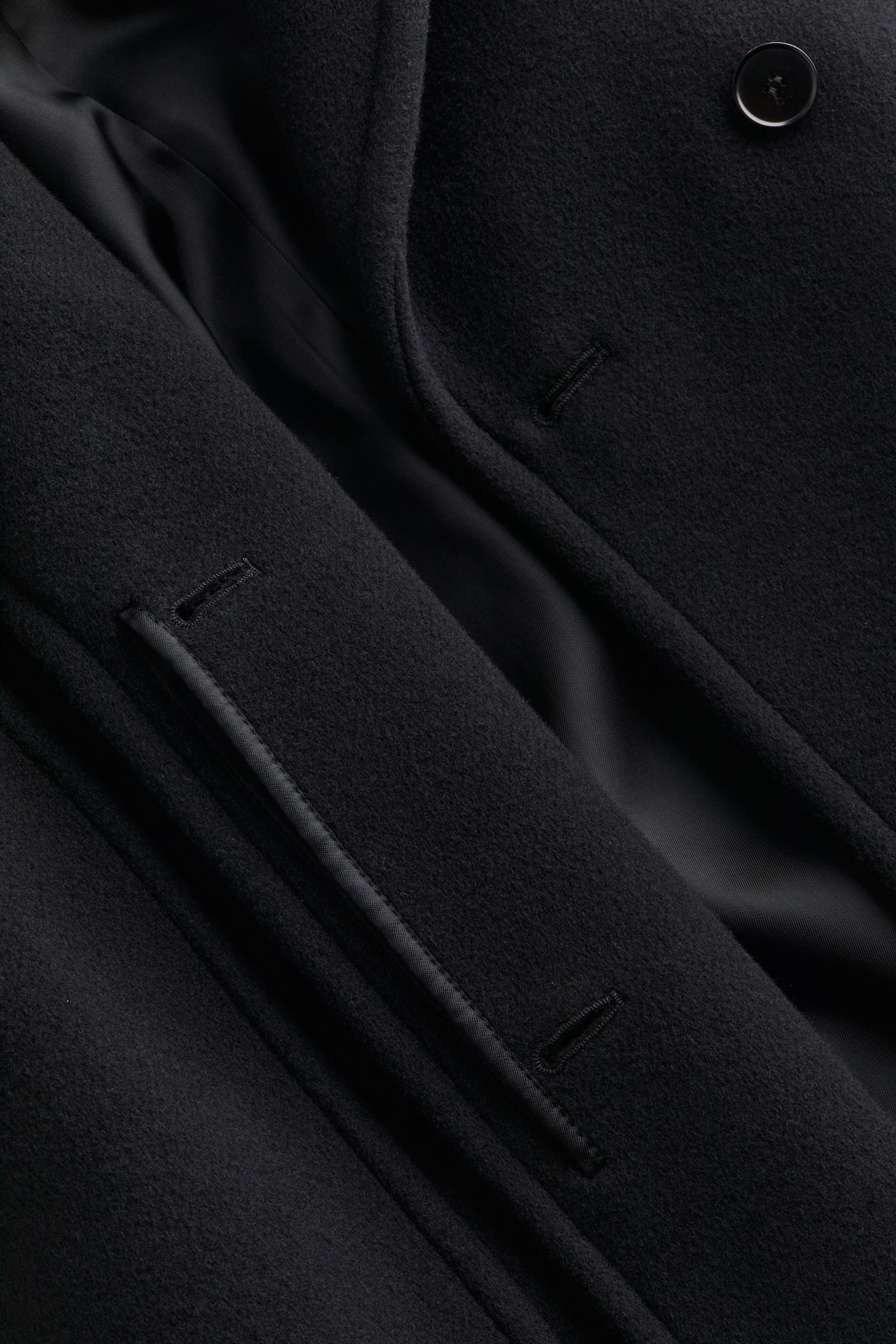 Áo măng tô len pha có thắt lưng buộc - Màu đen đêm - 3