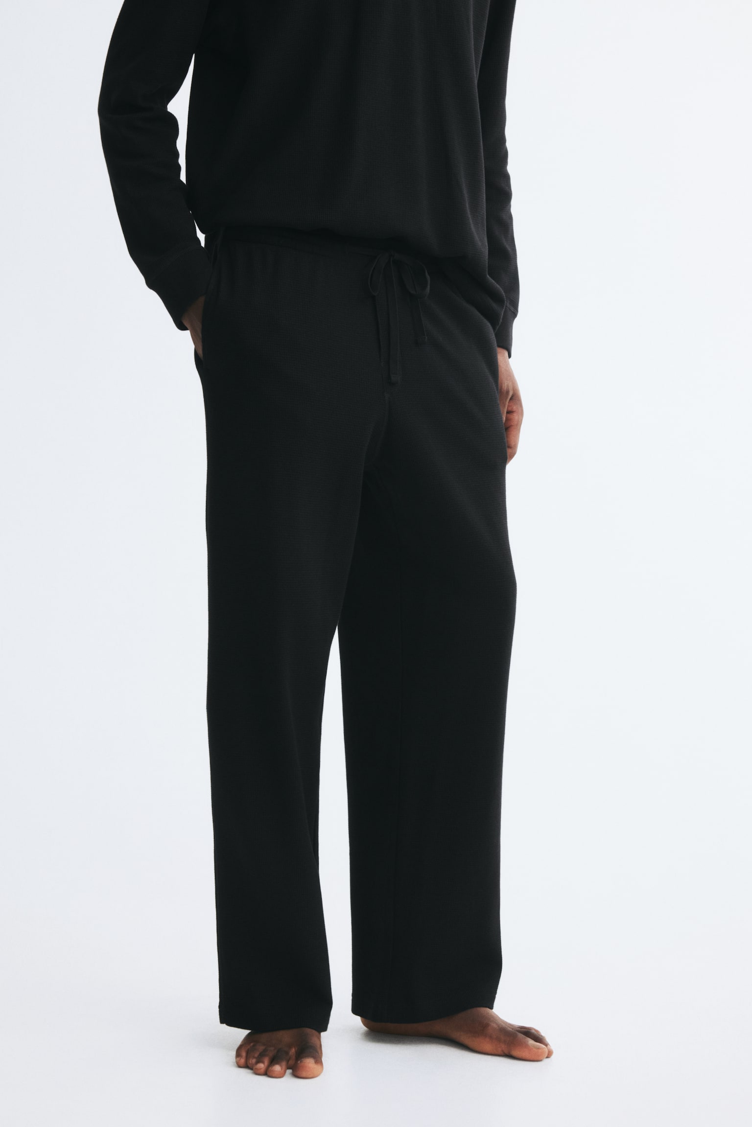Мужские комплекты H&M 2-Piece Waffled Loungewear Set, цвет: Чёрный — фото 4