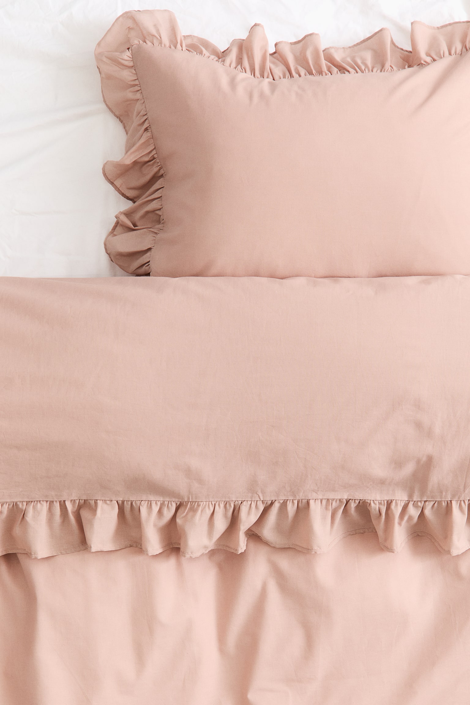 Flounced single duvet cover set - Light dusty pink/White/Light beige/Dusty brown - 3