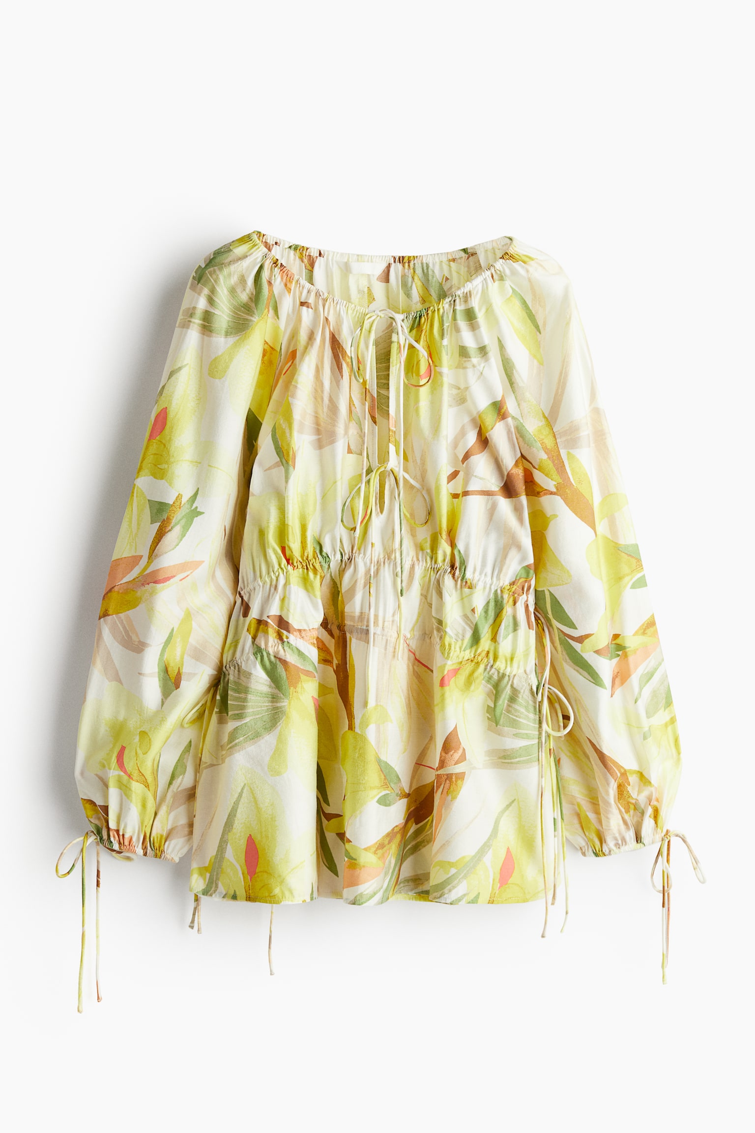 Drawstring Detail Blouse - White/Yellow floral/Beige/Pattern/Cream/Black pattern/Bright blue/Pattern - 2