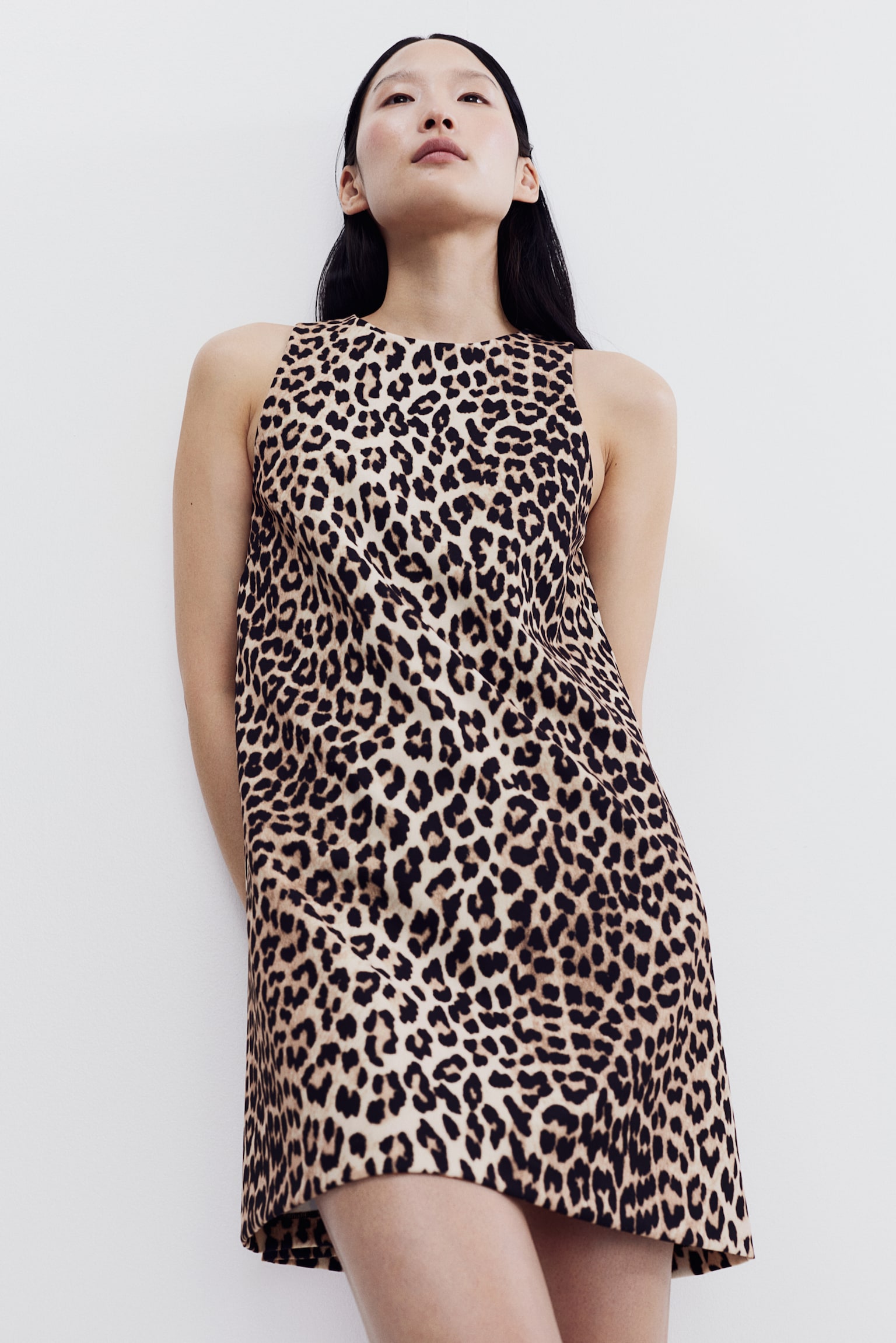 A-line Mini Dress - Beige/Leopard print/Black - 1