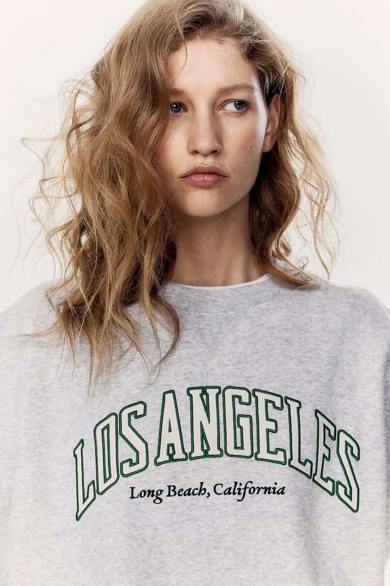 Text-motif sweatshirt Light grey marl/Los Angeles Ladies H&M GB