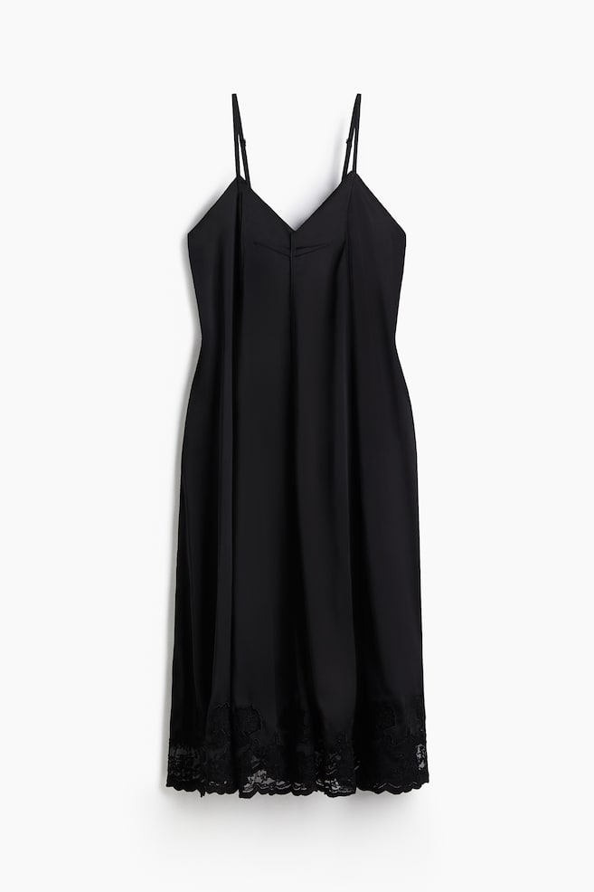 Lace-inset satin dress - Black - 1