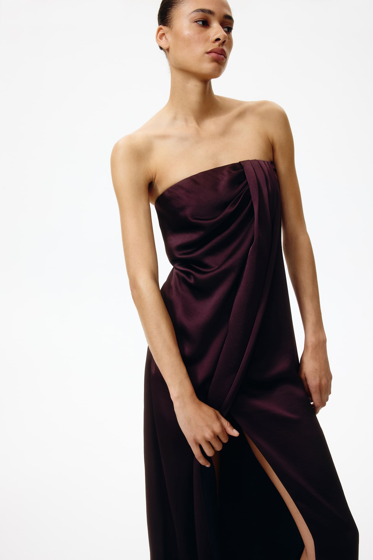 does h&m have formal dresses Women's Burgundy Satin Bandeau Dress