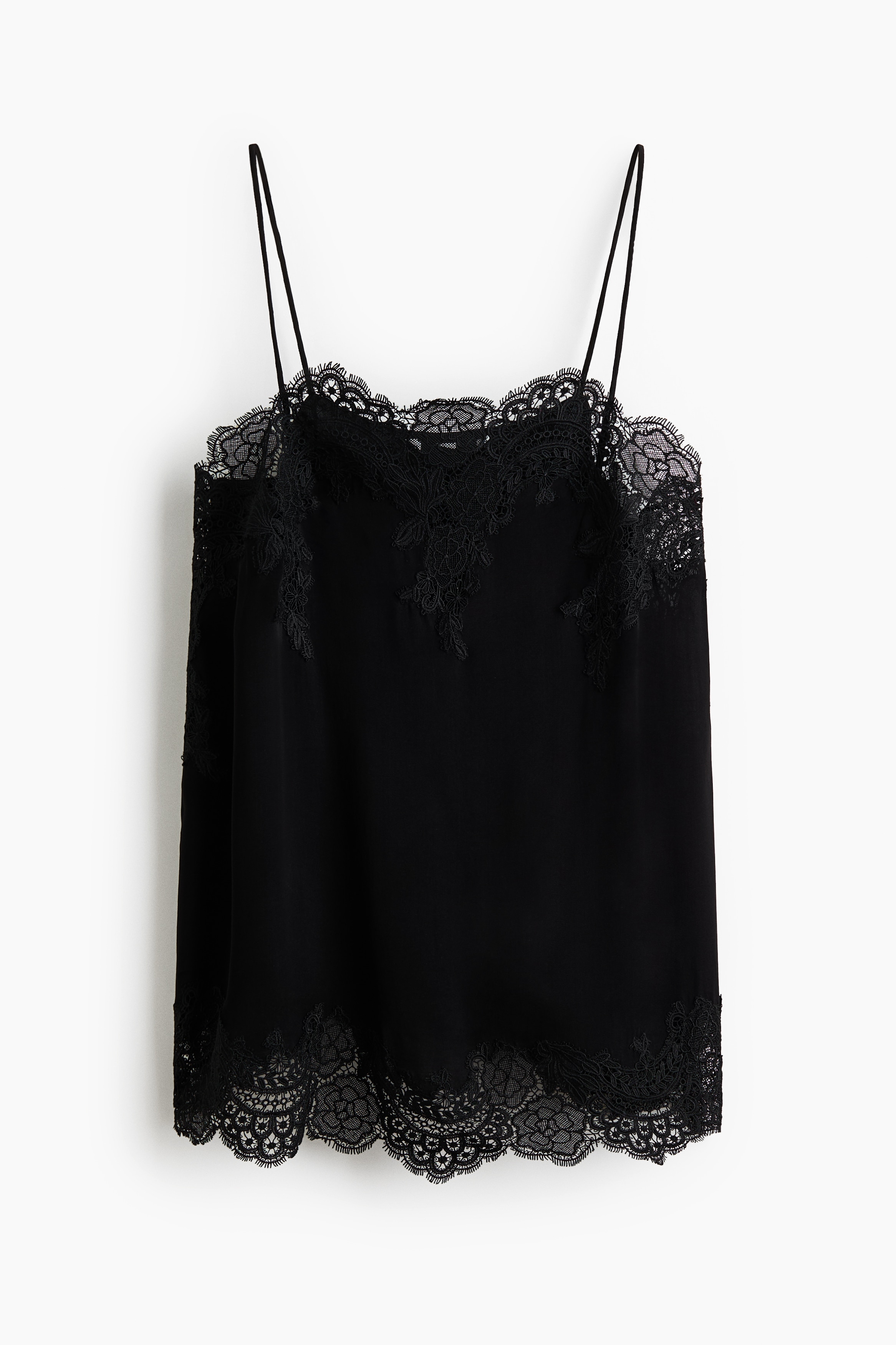 Lace-Trimmed Viscose Top - Black/White/Sage green