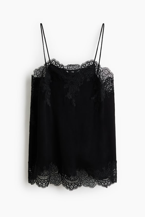 Женские топы H&M Lace-Trimmed Viscose Top