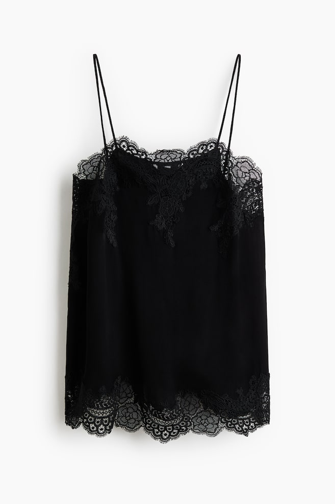 Lace-Trimmed Viscose Top - Black/White/Sage green - 1
