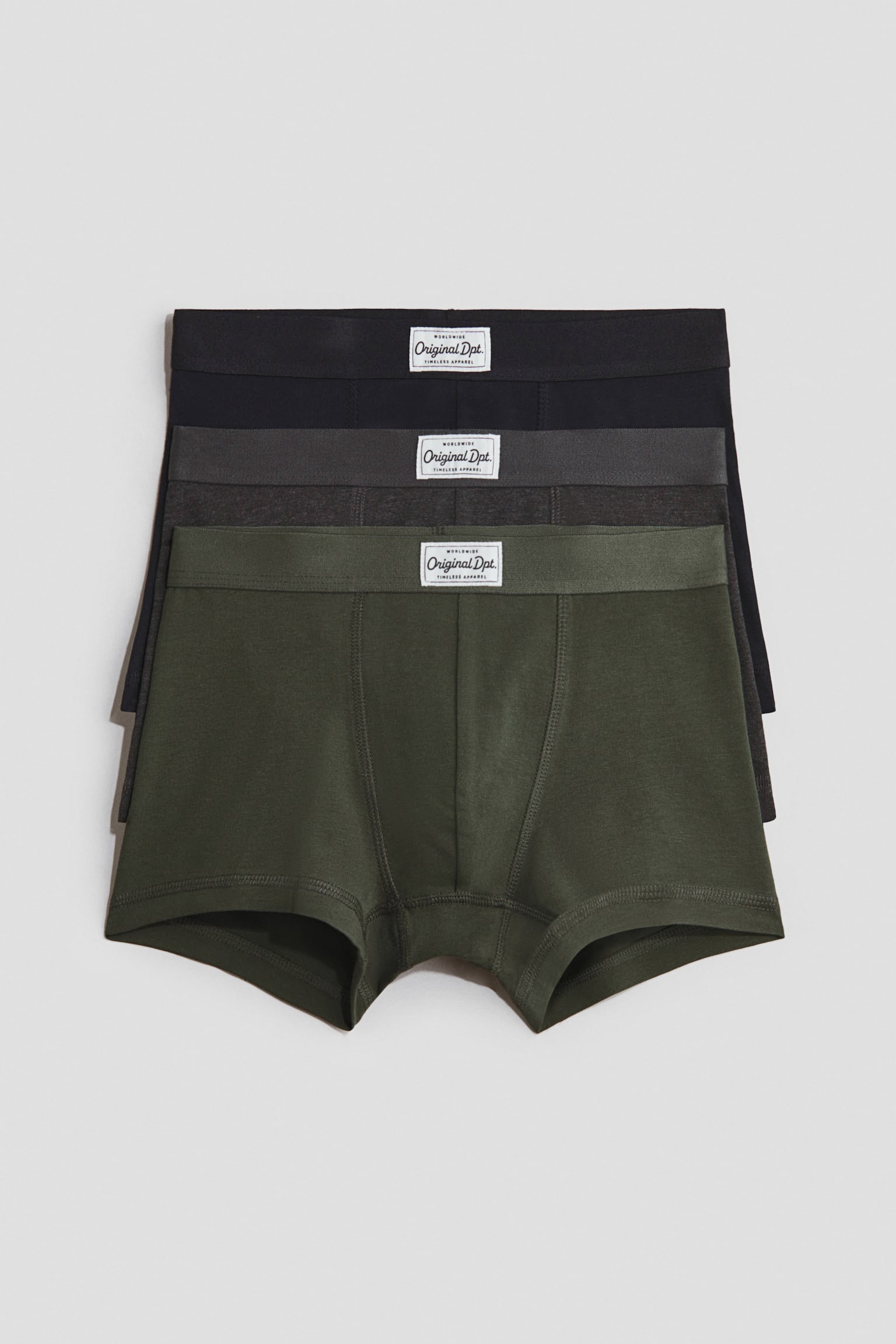 3-pack cotton trunks - Black/Dark khaki green/Navy blue/Grey marl/Dark blue