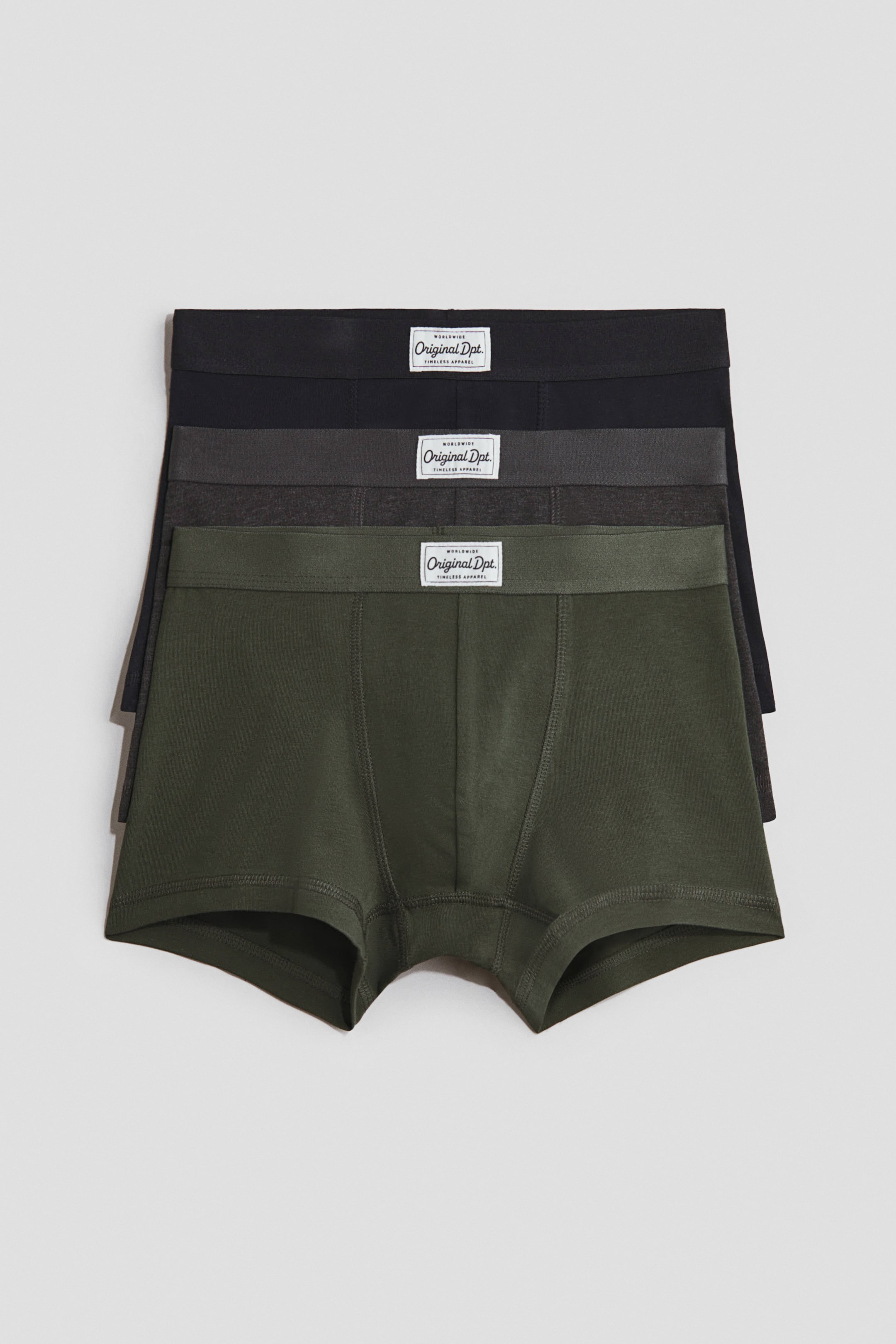 View larger image: 3-pack cotton trunks - Black/Dark khaki green - Kids | H&M 1