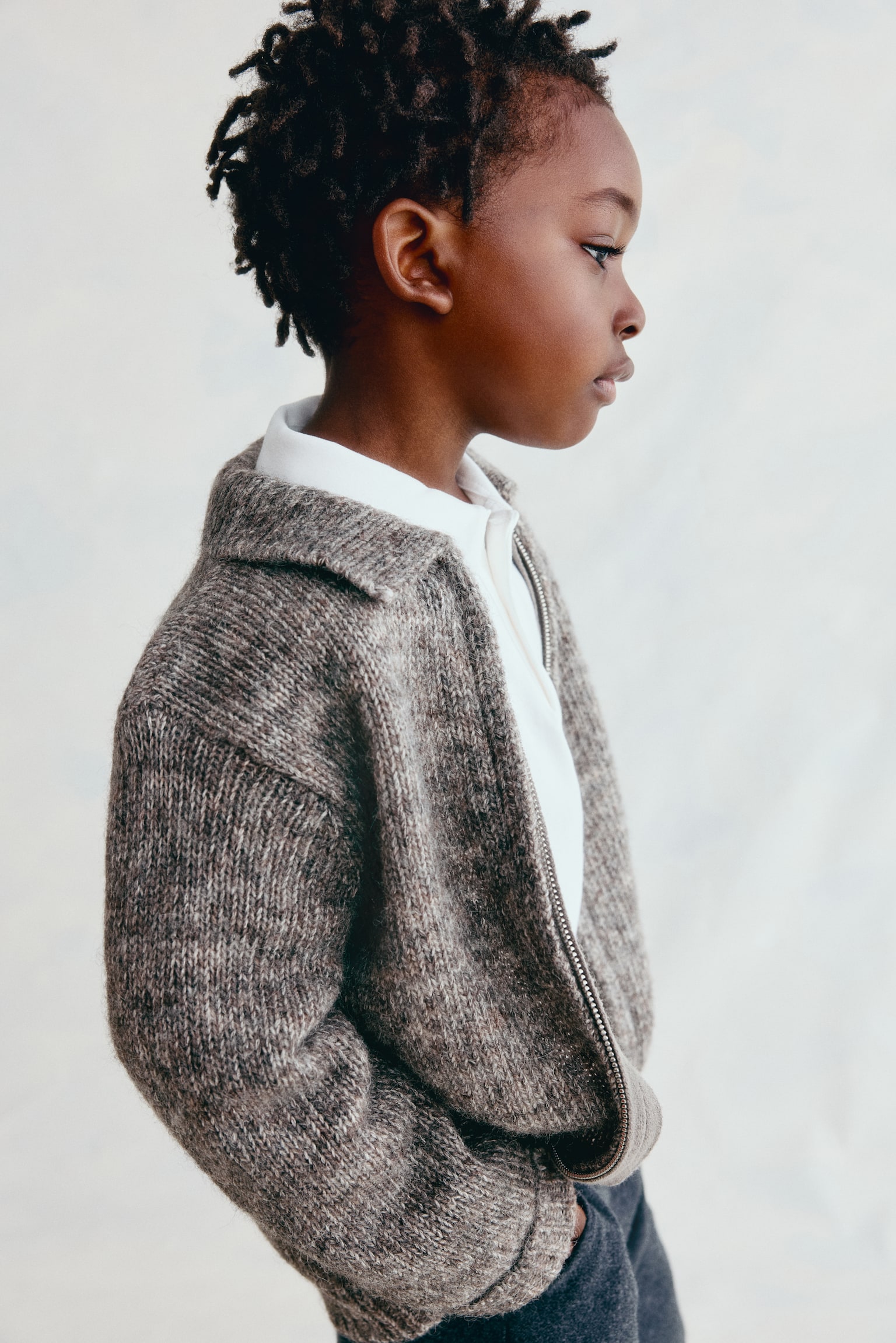 Детский кардиган H&M Wool and Cotton Blend, цвет: Серый меланжевый — фото 4