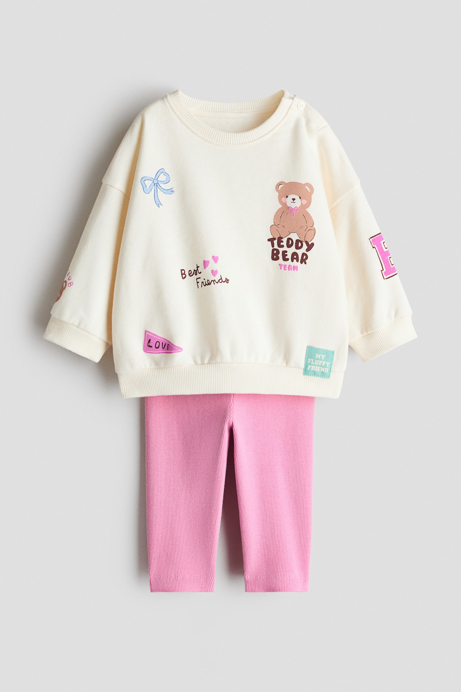 Zweiteiler mit Sweatshirt und Leggings - Cremefarben/Teddybär