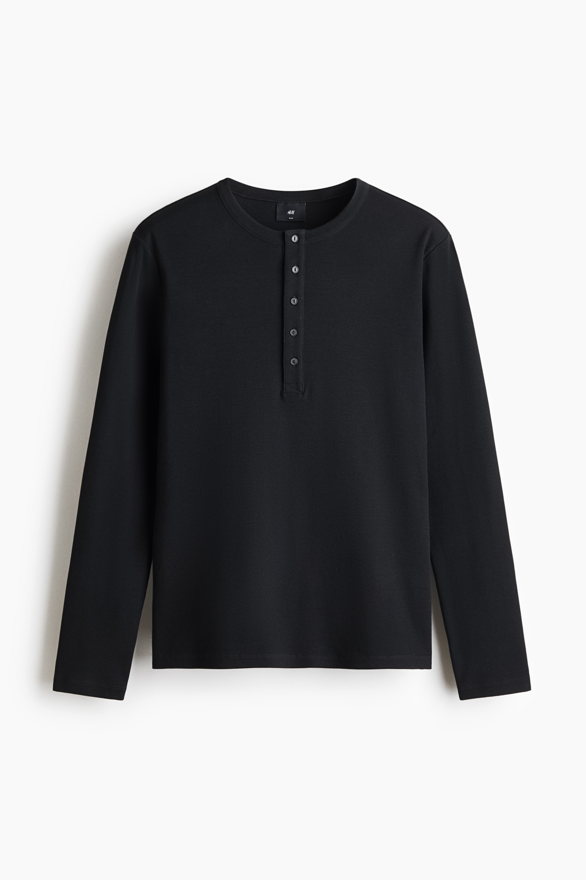 Slim Fit Ribbed Henley shirt - Black/Cream/Dark brown