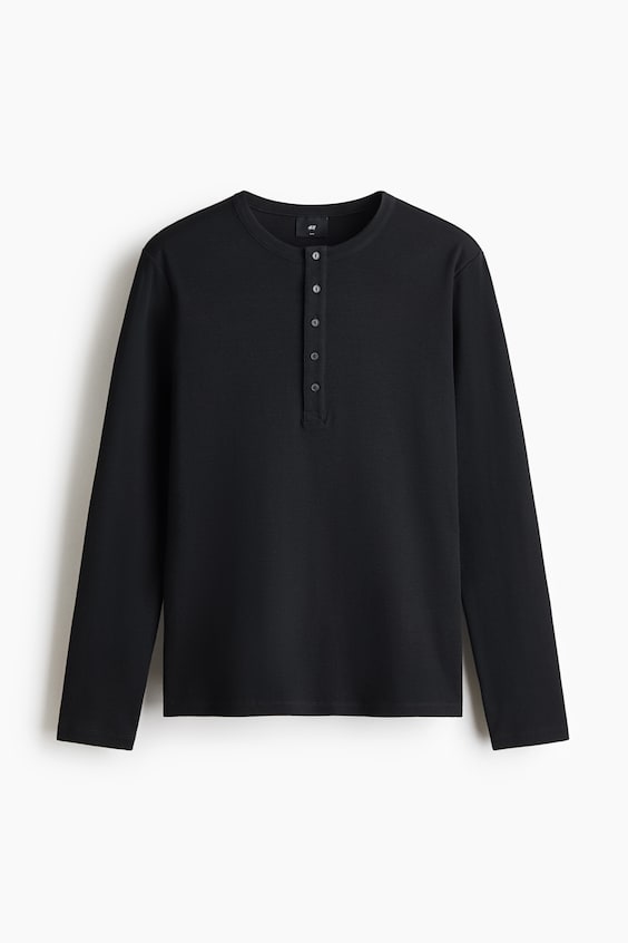 Мужские рубашки H&M Slim-Fit Ribbed Henley Shirt