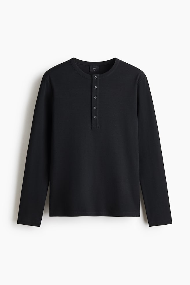 Slim-Fit Ribbed Henley Shirt - Black/Dark brown/Cream - 1