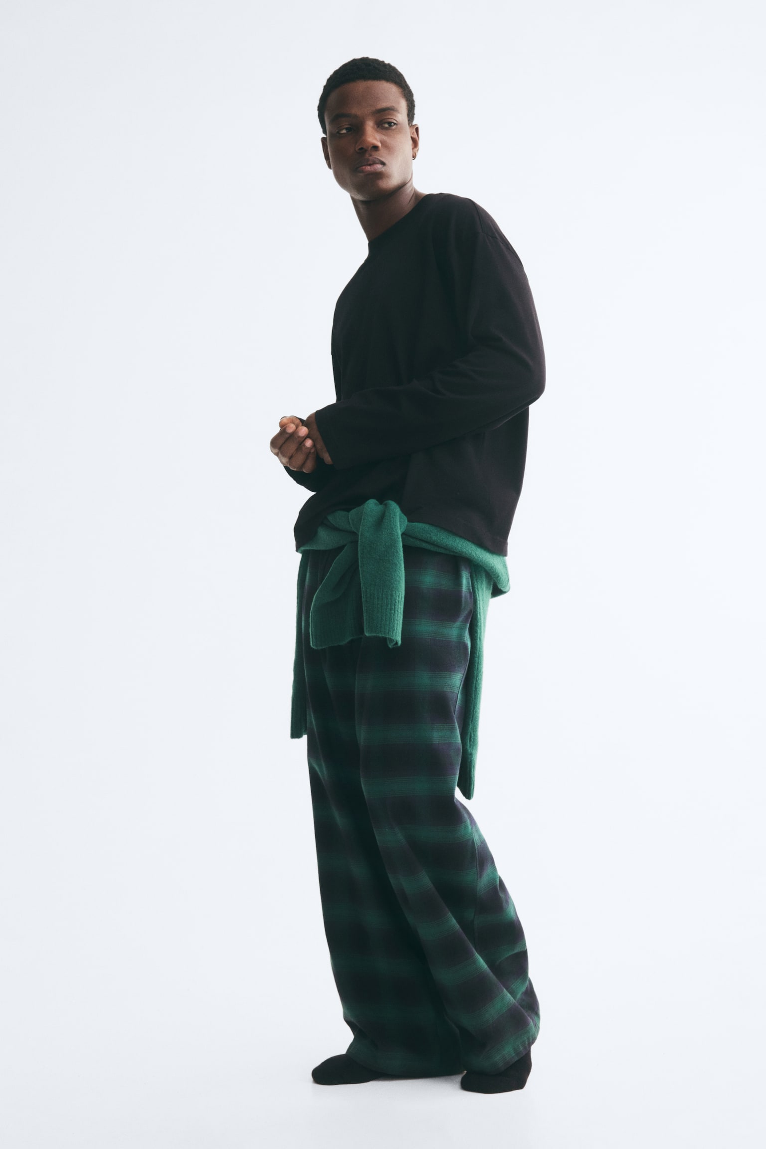 Мужские комплекты H&M 2-Piece Cotton Loungewear Set, цвет: Чёрный / Клетчатый — фото 5