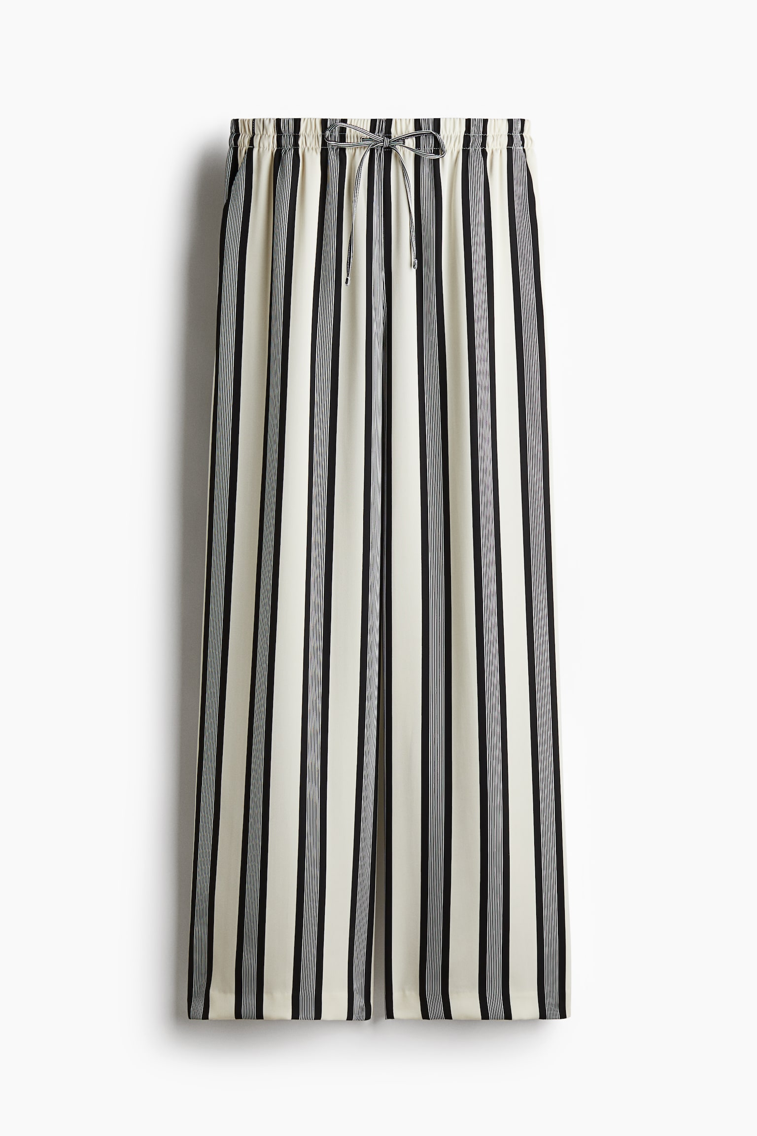 Женские брюки H&M Wide-Leg Drawstring, цвет: Кремовый / Чёрный полосатый — фото 1