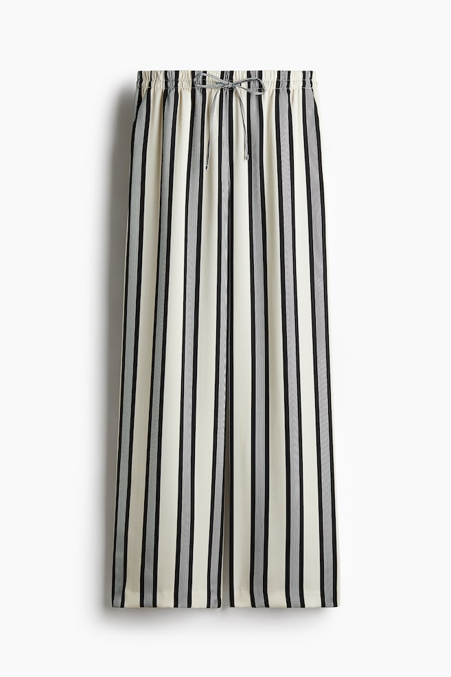 Wide drawstring trousers - Cream/Black striped - 1