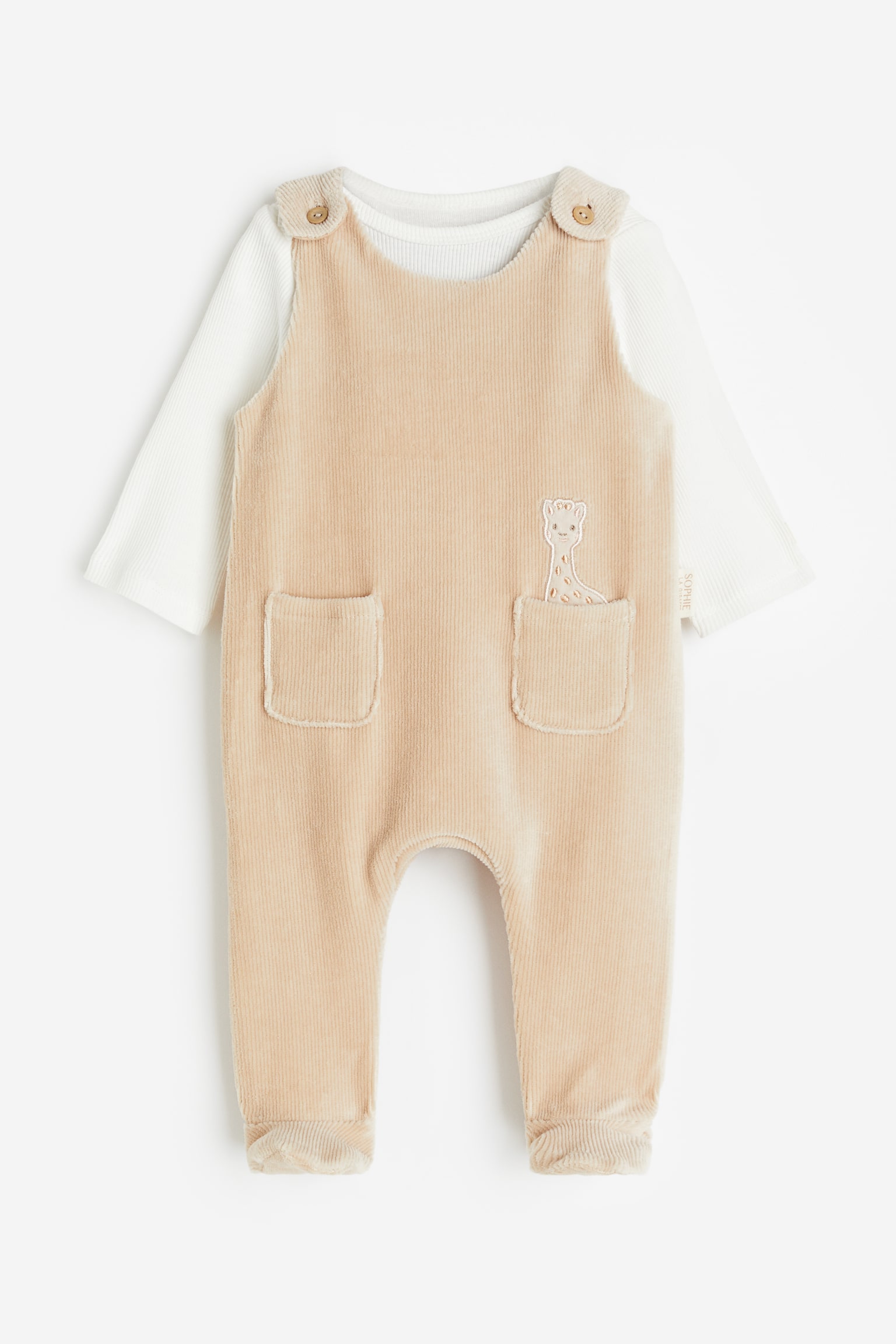 2-piece Bodysuit & Dungarees Set - Beige/Sophie la girafe - 1