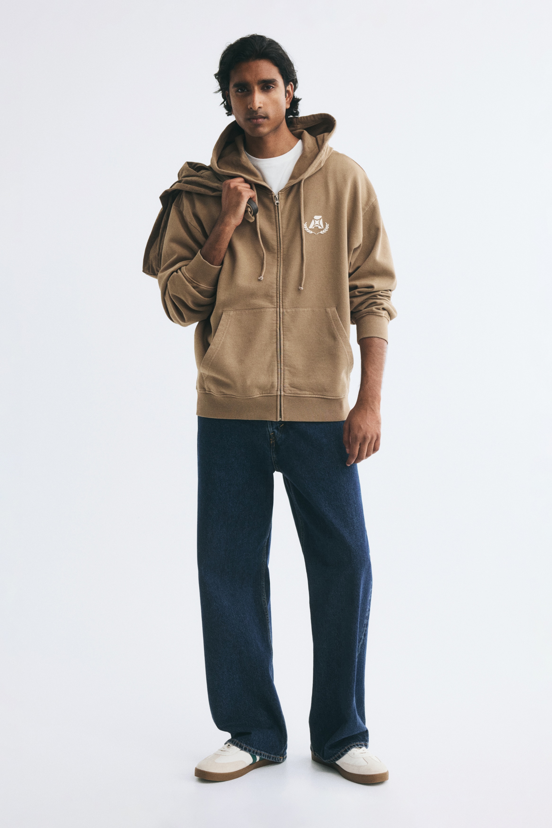 Relaxed Fit Printed zip-through hoodie - Beige/Washed black/Ride Free