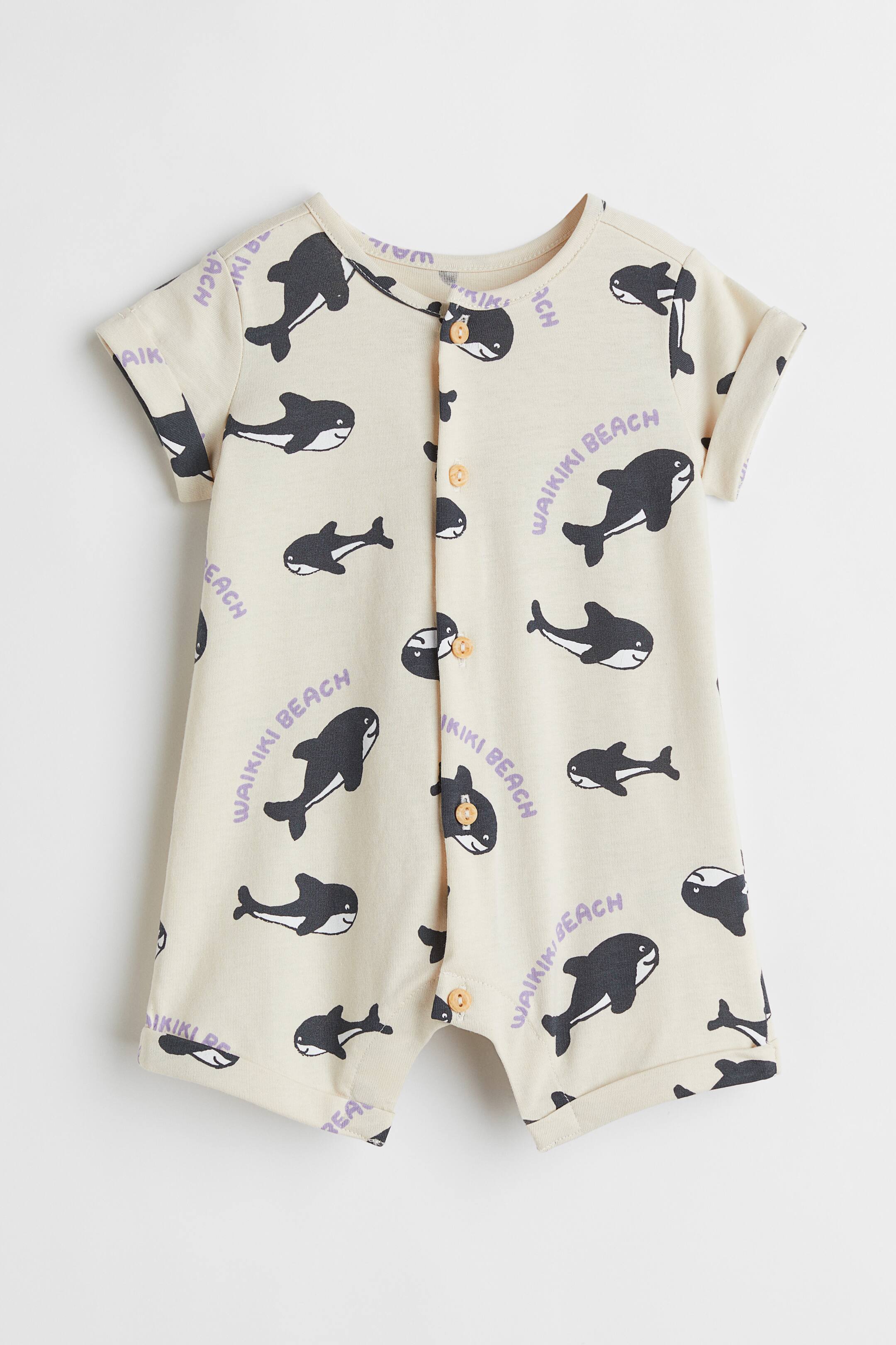 View larger image: Cotton romper suit - Light beige/Orcas - Kids | H&M 1