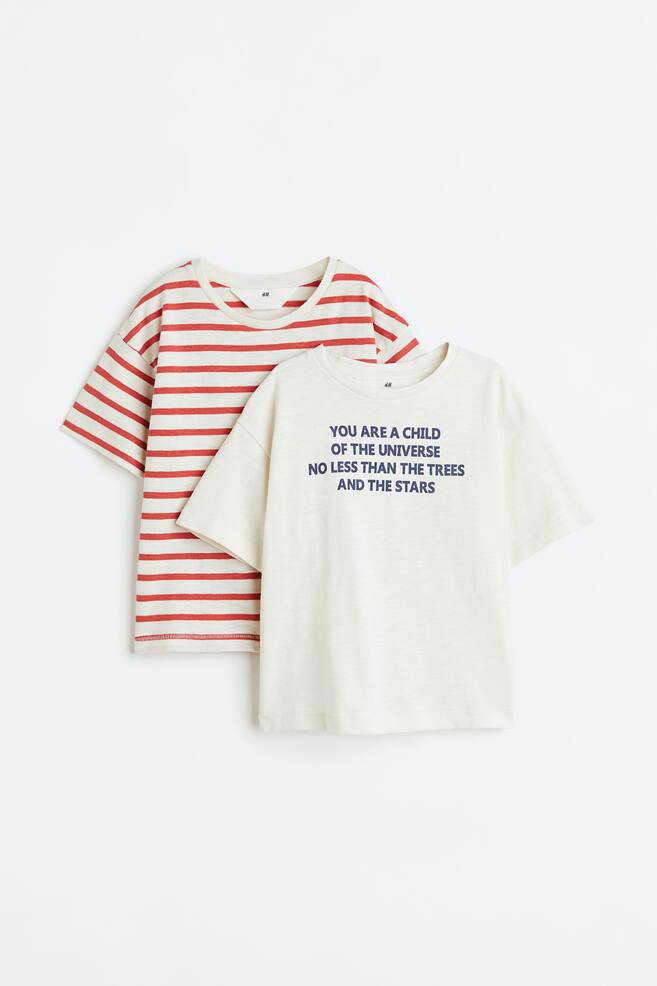 2-pack oversized T-shirts - Natural white/Red striped - 1
