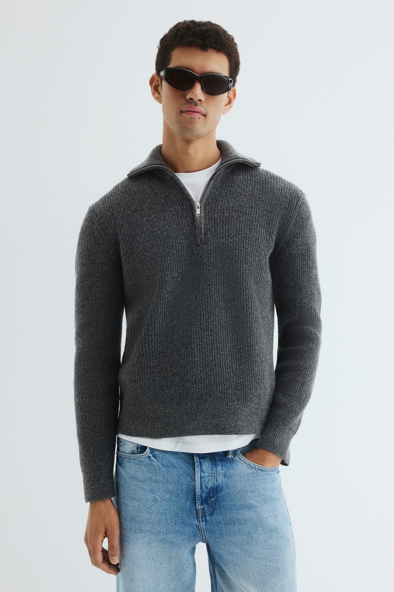 レギュラーフィット ハーフジップセーター - ダークグレー - Men | H&M JP