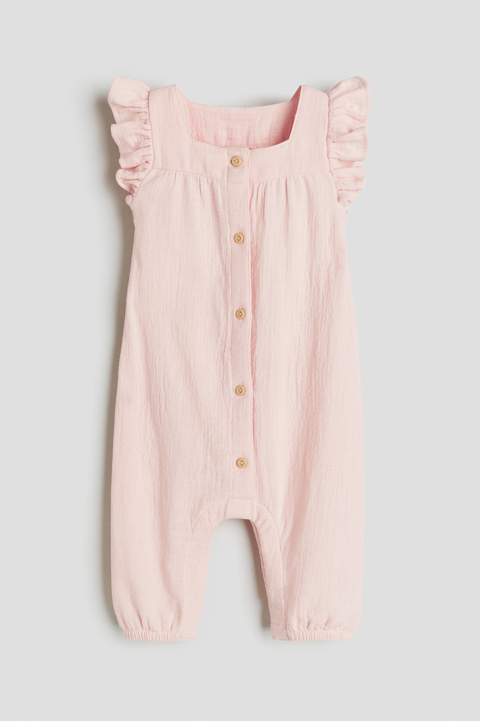 Frill-trimmed muslin romper suit - Light pink/Dusty green - 1