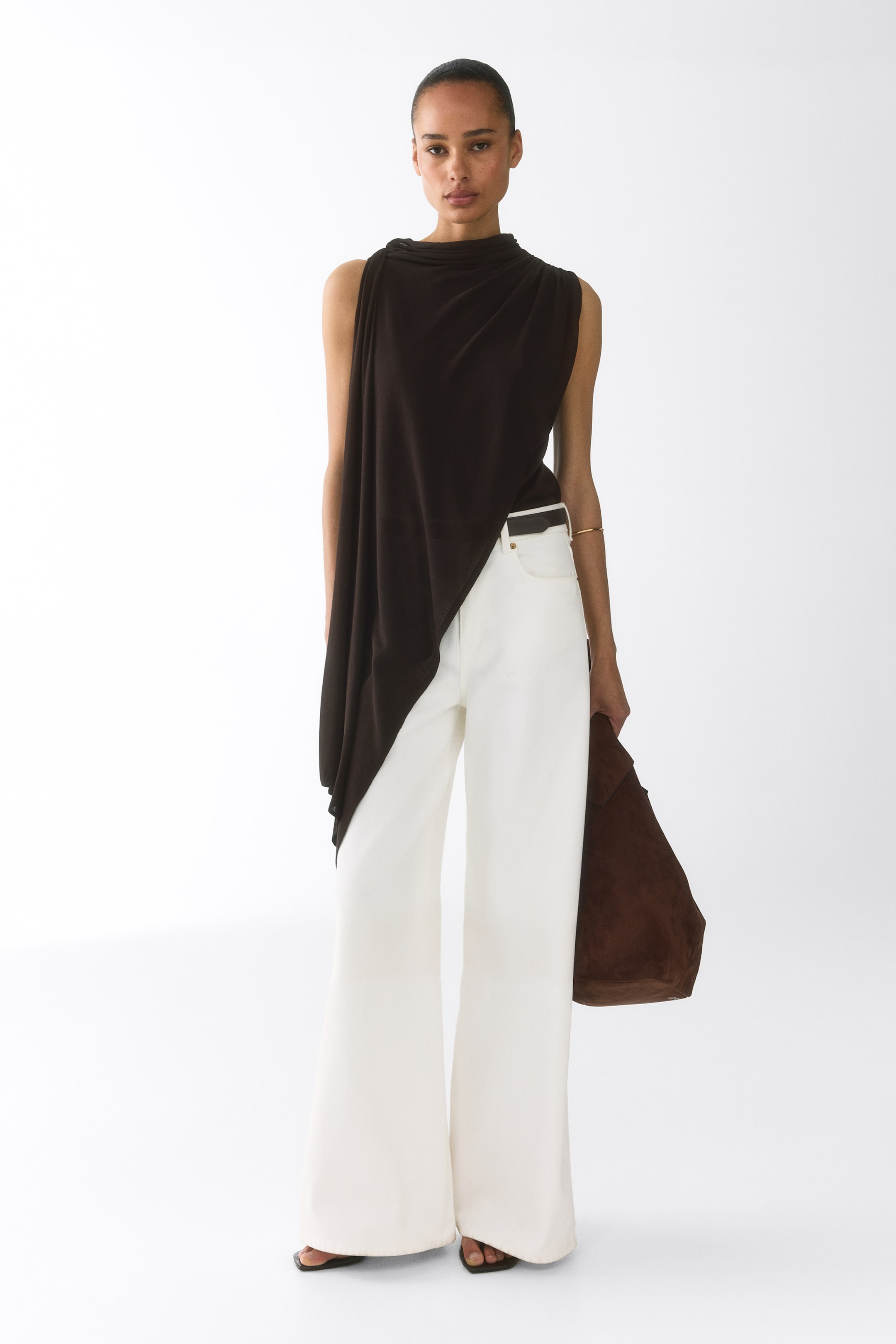 Ampliar la imagen: Top drapeado de viscosa - Café oscuro - Ladies | H&M MX 1