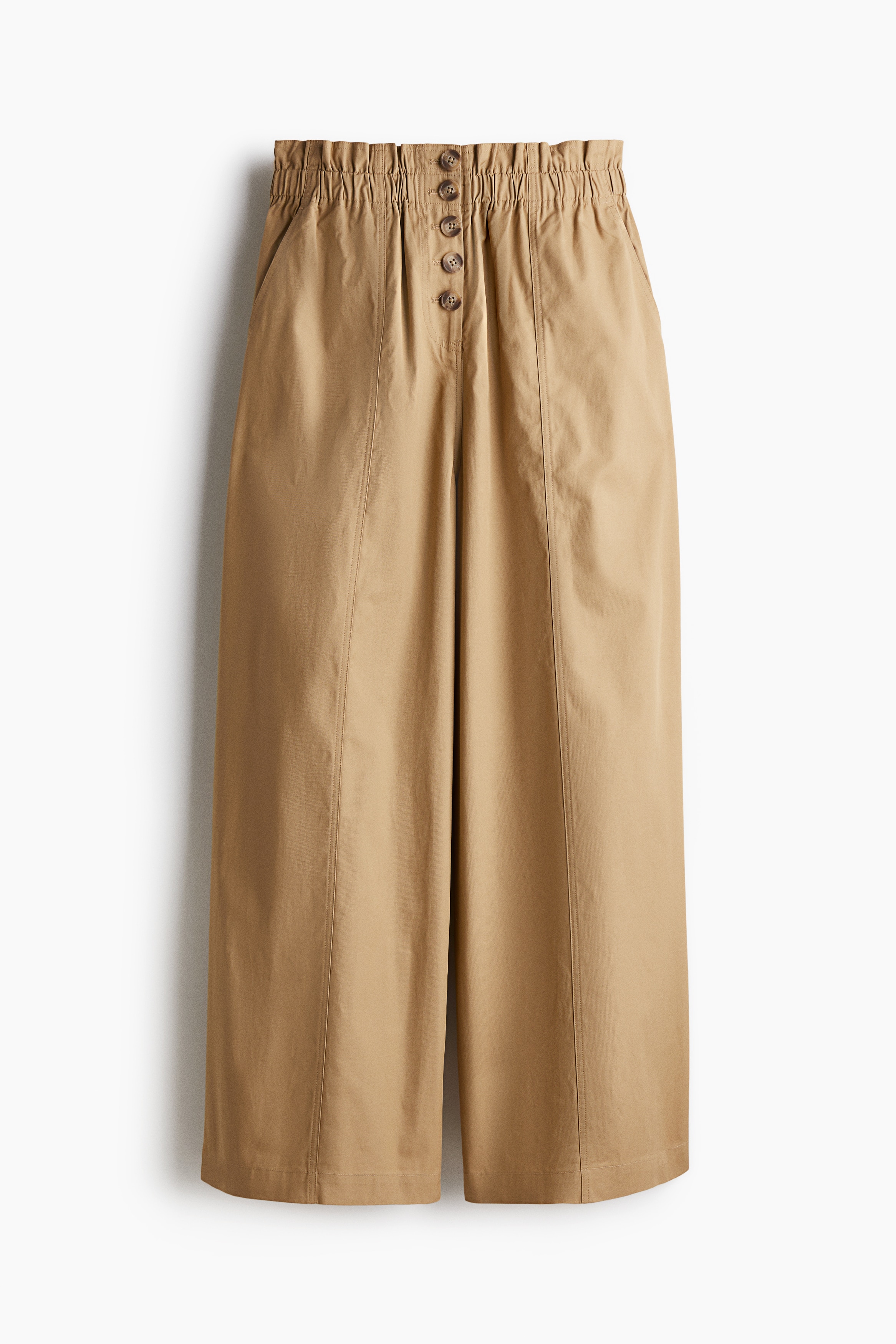 Pantaloni ampi in twill con vita a sacchetto - Beige