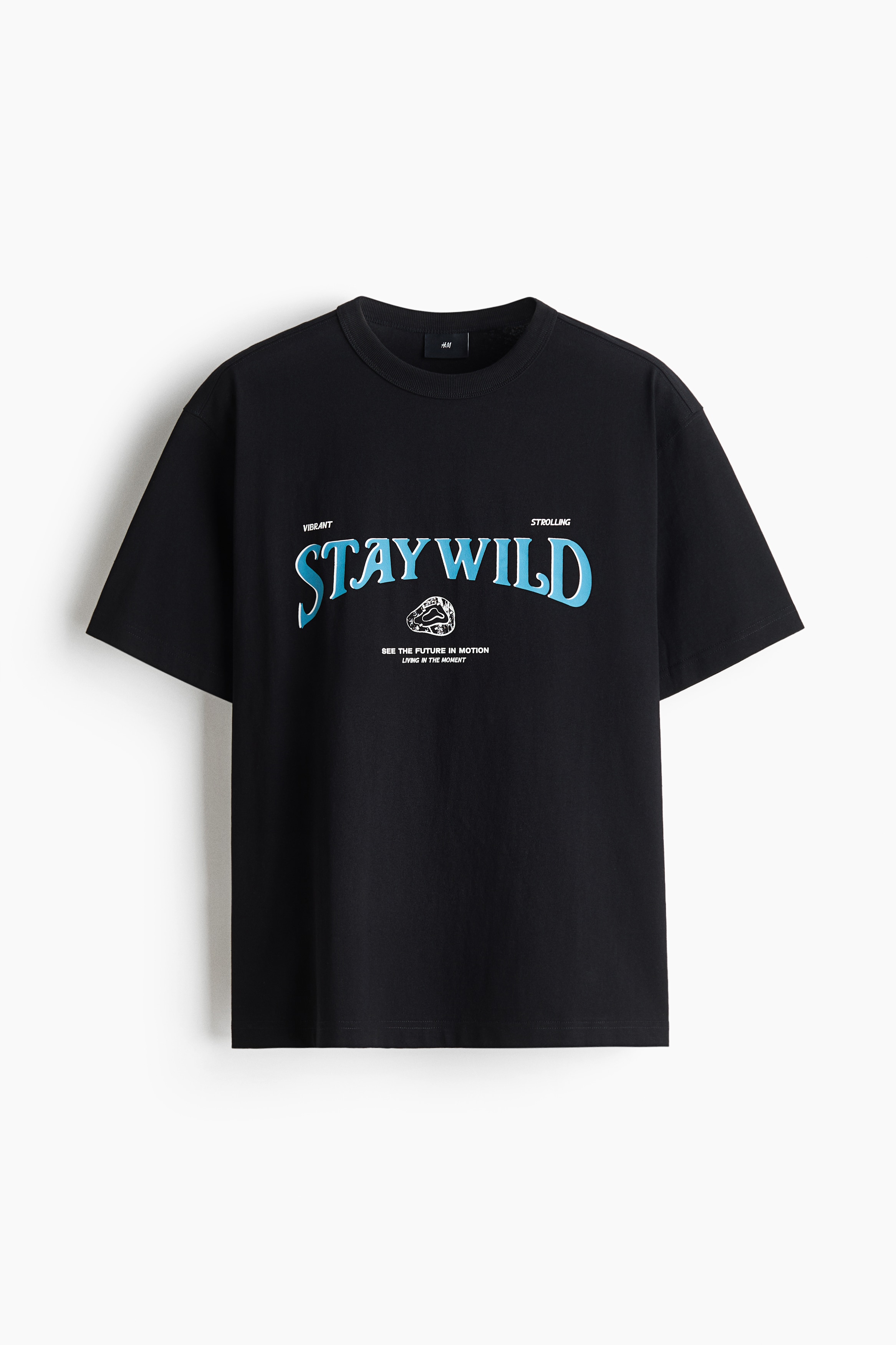 Loose Fit Printed cotton T-shirt - Black/Stay Wild/White/Stay Wild/Dark khaki green/Stay Wild